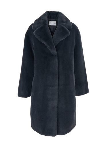 Camille Grey Coat With Wide Notched Revers And Front Concealed Closure In Ecofur Woman - STAND STUDIO - Modalova