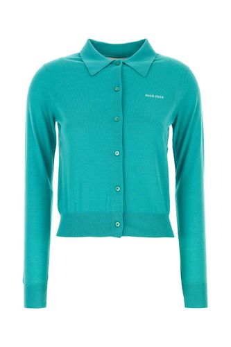 Turquoise Cashmere Blend Cardigan - Miu Miu - Modalova