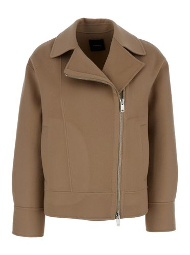 Brown Biker Jacket With Zip In Wool And Cashmere Woman - Theory - Modalova