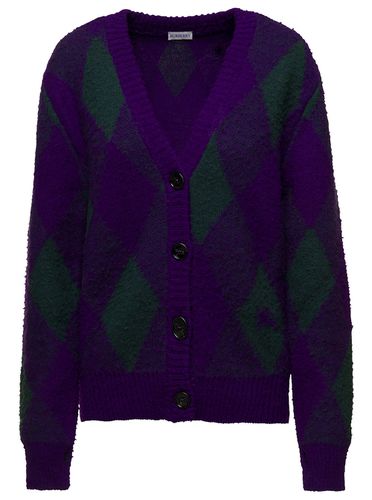 Purple Cardigan With Argyle Motif In Wool Woman - Burberry - Modalova
