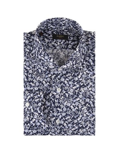 Blue Cotton Shirt With Floral Print - Barba Napoli - Modalova