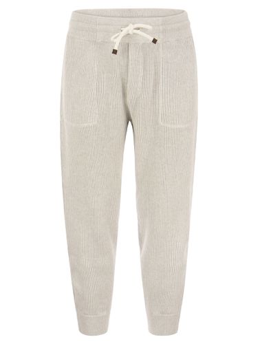 Cotton Rib Knit Joggers With Drawstring And Bottom Zip - Brunello Cucinelli - Modalova