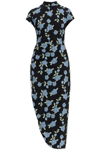 Asymmetrical Black Floral Mesh Midi Dress For Women For Special Events - Rotate by Birger Christensen - Modalova