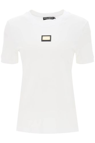 T-shirt With Logoed Metal Plaque - Dolce & Gabbana - Modalova