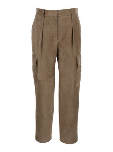 Straight Light Brown Pants With Pockets In Leather Woman - Brunello Cucinelli - Modalova
