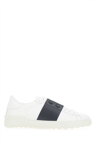 White Leather Open Sneakers With Navy Blue Band - Valentino Garavani - Modalova