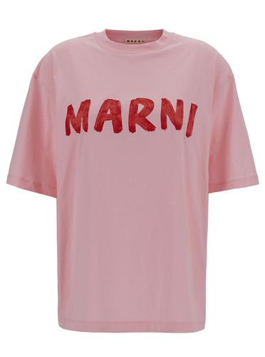 Crewneck T-shirt With Logo Print In Cotton Woman - Marni - Modalova