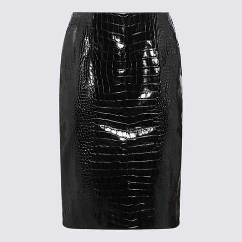 Versace Black Leather Midi Skirt - Versace - Modalova