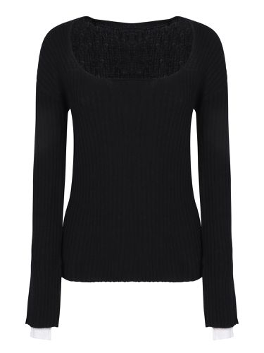 Pinko Ribbed Contrast Black Sweater - Pinko - Modalova