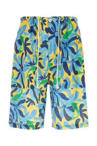Printed Linen Blend Bermuda Shorts - Marni - Modalova