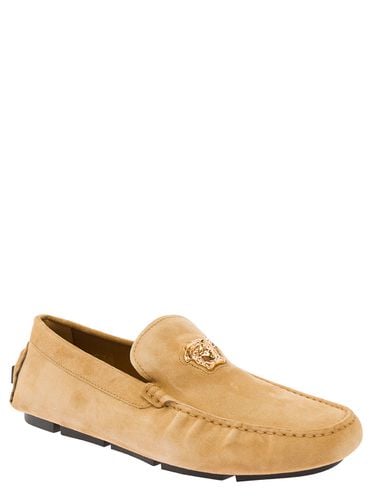 Slip-on Loafers With Medusa Details In Suede Man - Versace - Modalova