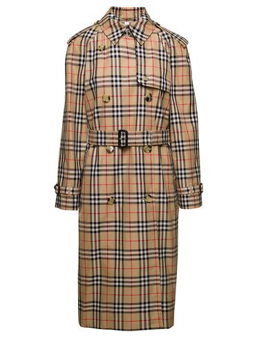 Harehope Double-breasted Trench Coat With Matching Belt And Check Print In Cotton Woman - Burberry - Modalova