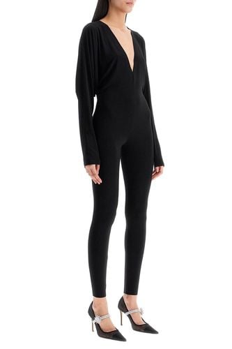 Black Slim Fit Long Sleeve V Neck Jumpsuit - Norma Kamali - Modalova