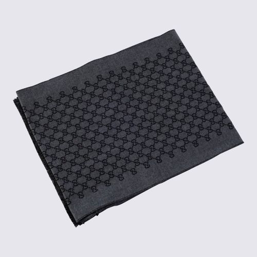 Anthracite And Black Wool Gg Jacquard Scarf - Gucci - Modalova