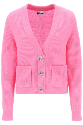 Pink Merino Wool Blend Cardigan - Ganni - Modalova