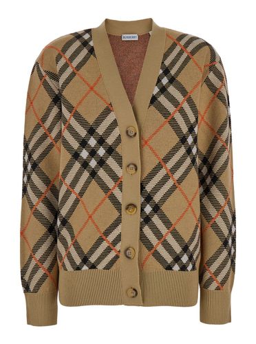 Cardigan With Check Motif In Wool And Mohair Woman - Burberry - Modalova