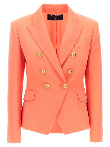 Double Breast Blazer Jacket With Logo Buttons - Balmain - Modalova