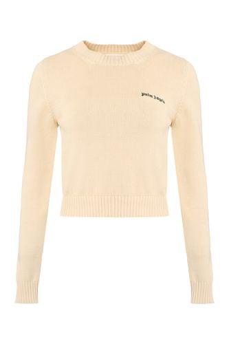 Crewneck Sweater With Embroidered Logo In Cotton - Palm Angels - Modalova