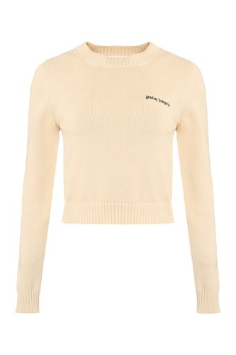 Crewneck Sweater With Embroidered Logo In Cotton - Palm Angels - Modalova