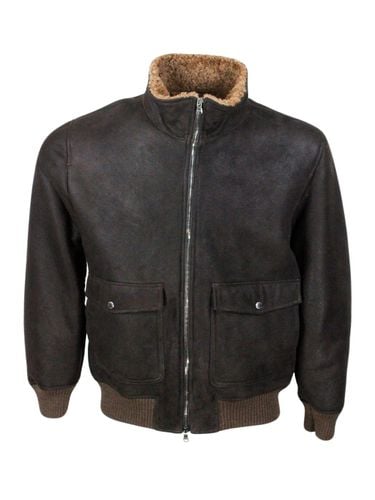 Bomber Jacket In Fine And Soft Shearling Sheepskin With Stretch Knit Trims And Zip Closure. Front Pockets - Barba Napoli - Modalova