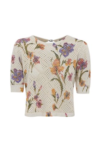 Mesh Sweater With Floral Print - TwinSet - Modalova