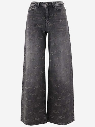 Stretch Cotton Denim Jeans With Rhinestone Logo - Karl Lagerfeld - Modalova