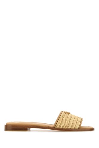 Beige Raffia And Leather Slippers - Prada - Modalova