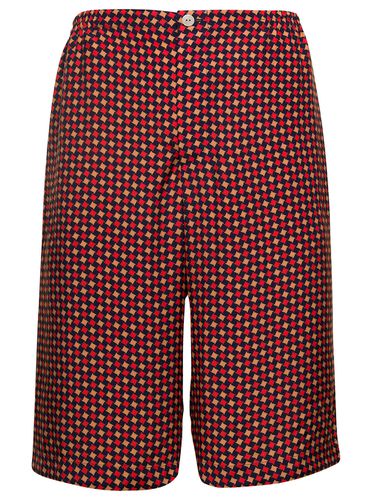 Red Geometric Houndstooth Print Shorts In Viscose Man - Gucci - Modalova