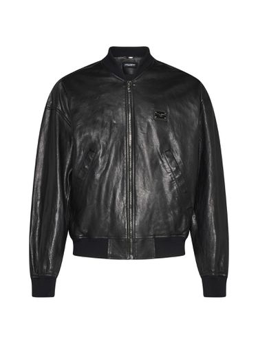 Black Leather Bomber Jacket - Dolce & Gabbana - Modalova