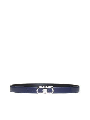 Blue Belt With Gancini Buckle In Leather Man - Ferragamo - Modalova