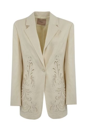 Linen Blend Jacket With Embroidery - TwinSet - Modalova