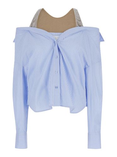 Light Blue Shirt With Rhinestone Inserts In Cotton Woman - Giuseppe di Morabito - Modalova