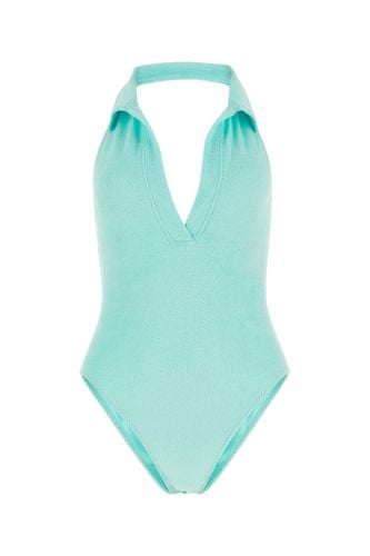 Light-blue Stretch Seersucker Polo Maillot Swimsuit - Lisa Marie Fernandez - Modalova
