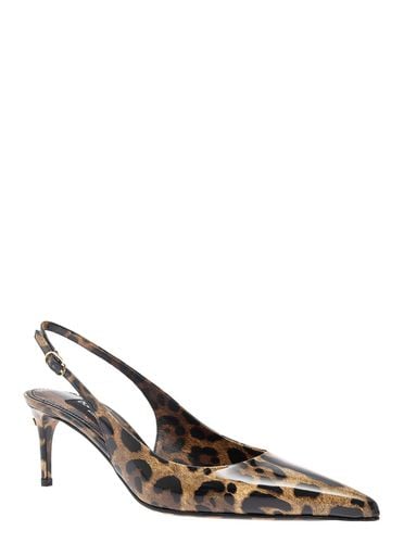Lollo Slingback Pumps With All-over Leo Print And Dg Patch In Shiny Leather Woman - Dolce & Gabbana - Modalova