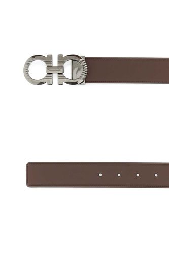 Brown Leather Gancini Reversible Belt - Ferragamo - Modalova