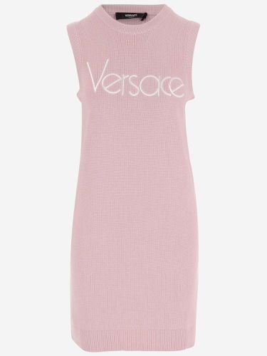 Stretch Cotton Dress With Logo - Versace - Modalova