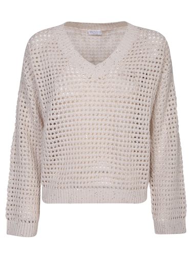 V-neck Beige Sweater - Brunello Cucinelli - Modalova