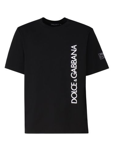 Short Sleeve Cotton T-shirt With Dolce & amp;gabbana Vertical Logo Print - Dolce & Gabbana - Modalova