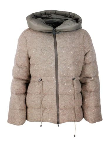Down Jacket Padded With Real Goose Down Made Of Soft And Precious Wool, Silk And Cashmere With Drawstring At The Waist And Hood In Technical Fabric - Fabiana Filippi - Modalova