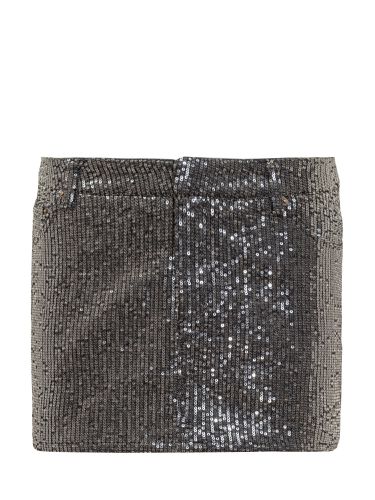 Mini-skirt With All-over Paillettes And Logo Patch In Cotton Woman - Rotate by Birger Christensen - Modalova