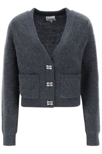 Gray Merino Wool Blend Cardigan - Ganni - Modalova