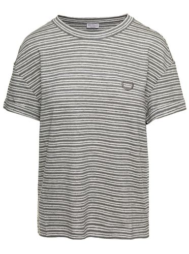 Striped Short-sleeve T-shirt In Grey Linen Blend Woman - Brunello Cucinelli - Modalova