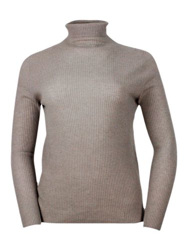 Lightweight Turtleneck Long-sleeved Sweater In Soft And Fine Wool, Silk And Cashmere With Small Rib Knit - Fabiana Filippi - Modalova