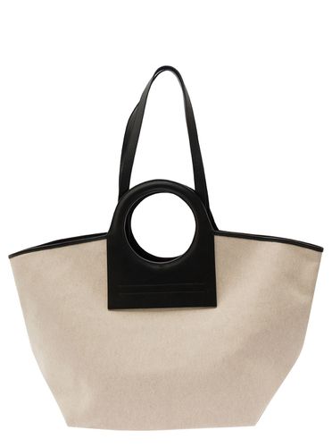 Cala White And Black Handbag With Leather Handles In Canvas Woman - Hereu - Modalova