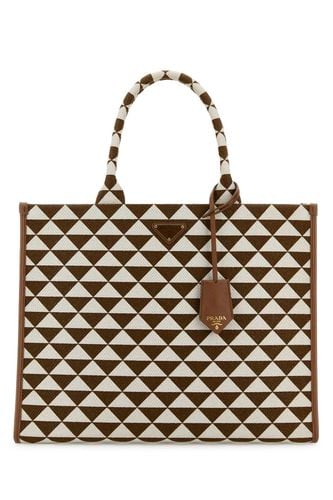 Embroidered Fabric Large Symbole Shopping Bag - Prada - Modalova