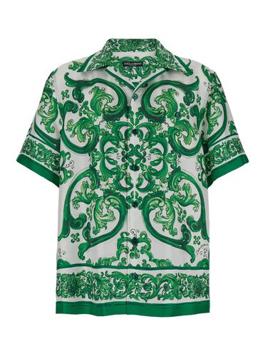 Palermo And White Bowling Shirt With Majolica Print In Silk Man - Dolce & Gabbana - Modalova