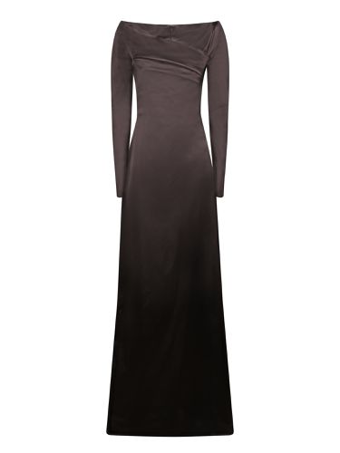 Long Flared Stretch Black Satin Dress - Genny - Modalova