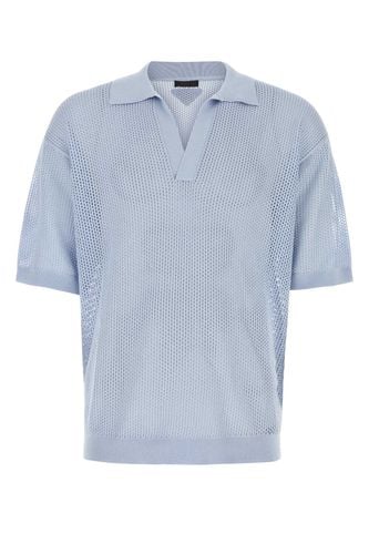 Powder Blue Silk Blend Polo Shirt - Prada - Modalova