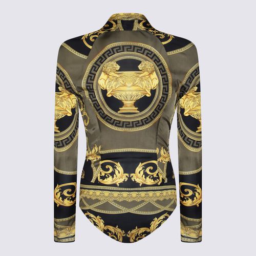 Black And Gold Viscose Bodysuit - Versace - Modalova