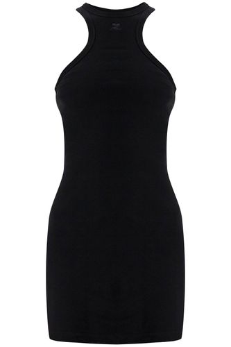 Black Cotton Mini Dress With High Neck And Sleeveless Design - Courrèges - Modalova